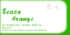 beata aranyi business card